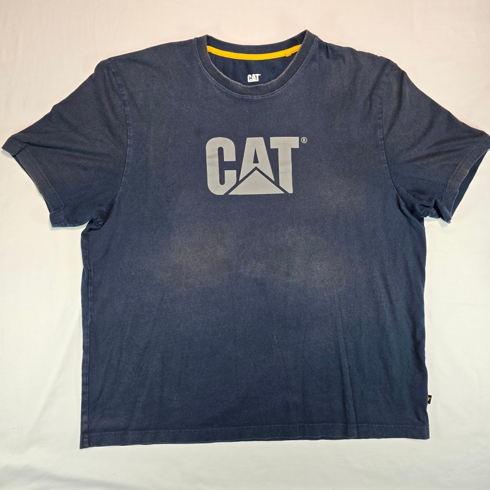 CAT Caterpillar Mens XXL T-Shirt Navy Blue Short Sleeve Graphic Logo Workwear